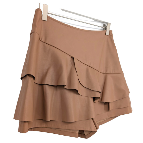 Do + Be Faux Leather Ruffle Skort Tan High Waist Mini Skort Medium Festival Boho - Picture 4 of 9